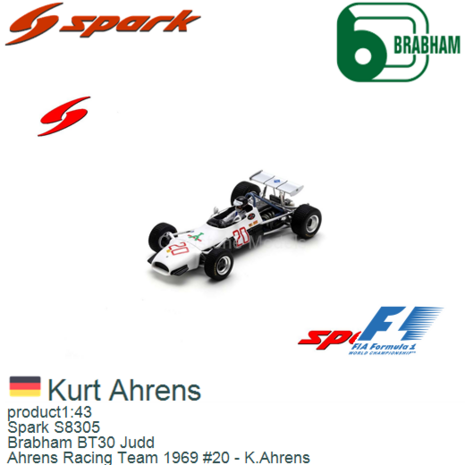 product1:43 | Spark S8305 | Brabham BT30 Judd | Ahrens Racing Team 1969 #20 - K.Ahrens