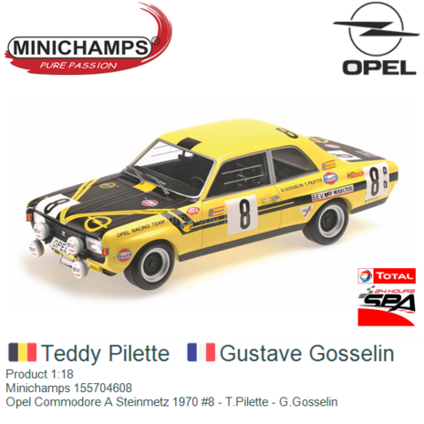 Product 1:18 | Minichamps 155704608 | Opel Commodore A Steinmetz 1970 #8 - T.Pilette - G.Gosselin