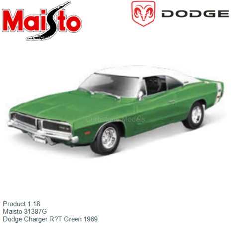 Product 1:18 | Maisto 31387G | Dodge Charger R?T Green 1969