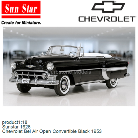product1:18 | Sunstar 1626 | Chevrolet Bel Air Open Convertible Black 1953