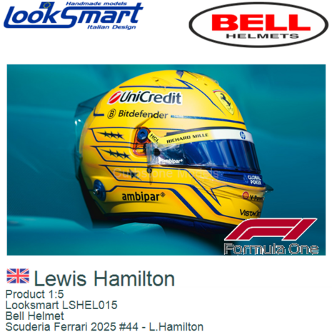 Product 1:5 | Looksmart LSHEL015 | Bell Helmet | Scuderia Ferrari 2025 #44 - L.Hamilton