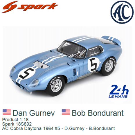 Product 1:18 | Spark 18S892 | AC Cobra Daytona 1964 #5 - D.Gurney - B.Bondurant