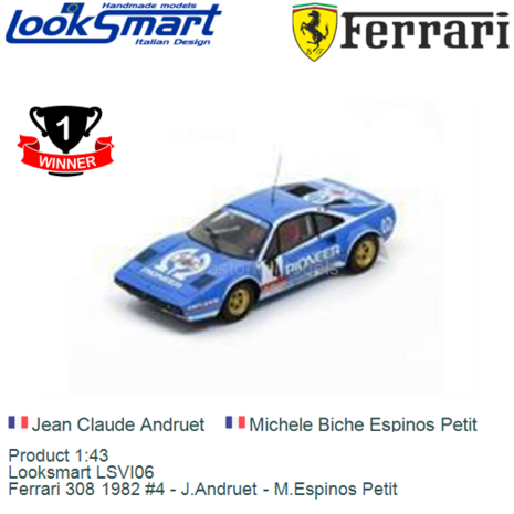 Product 1:43 | Looksmart LSVI06 | Ferrari 308 1982 #4 - J.Andruet - M.Espinos Petit