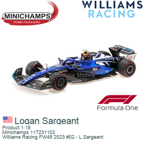 Product 1:18 | Minichamps 117231102 | Williams Racing FW45 2023 #02 - L.Sargeant
