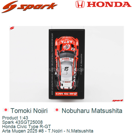 Product 1:43 | Spark 43SGT25008 | Honda Civic Type R-GT | Arta Mugen 2025 #8 - T.Nojiri - N.Matsushita