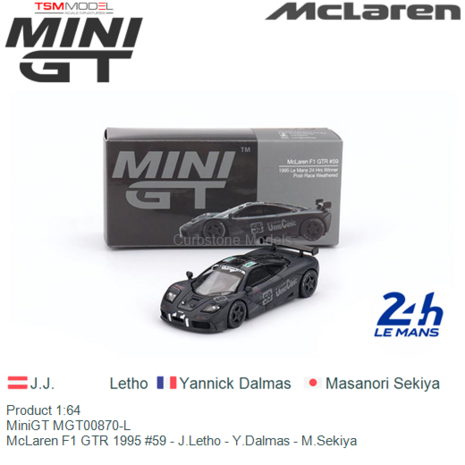 Product 1:64 | MiniGT MGT00870-L | McLaren F1 GTR 1995 #59 - J.Letho - Y.Dalmas - M.Sekiya