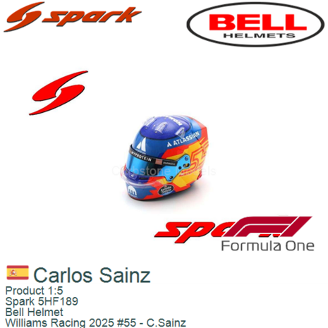 Product 1:5 | Spark 5HF189 | Bell Helmet | Williams Racing 2025 #55 - C.Sainz