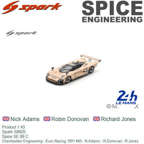 Product 1:43 | Spark S8620 | Spice SE 89 C | Chamberlain Engineering - Euro Racing 1991 #45 - N.Adams - R.Donovan - R.Jones