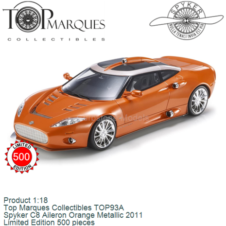Product 1:18 | Top Marques Collectibles TOP93A | Spyker C8 Aileron Orange Metallic 2011