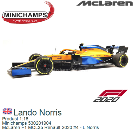 Product 1:18 | Minichamps 530201904 | McLaren F1 MCL35 Renault 2020 #4 - L.Norris