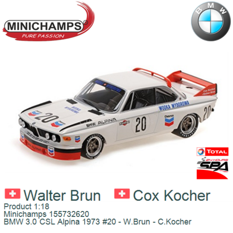 Product 1:18 | Minichamps 155732620 | BMW 3.0 CSL Alpina 1973 #20 - W.Brun - C.Kocher