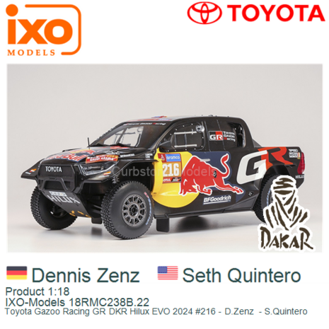 Product 1:18 | IXO-Models 18RMC238B.22 | Toyota Gazoo Racing GR DKR Hilux EVO 2024 #216 - D.Zenz  - S.Quintero