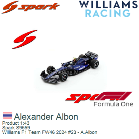 Product 1:43 | Spark S9559 | Williams F1 Team FW46 2024 #23 - A.Albon