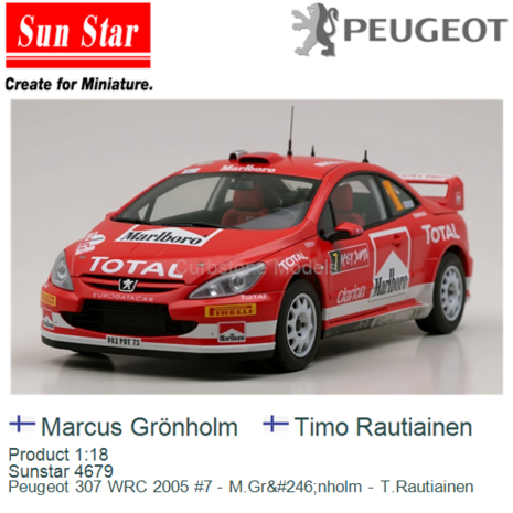 Product 1:18 | Sunstar 4679 | Peugeot 307 WRC 2005 #7 - M.Gr&#246;nholm - T.Rautiainen