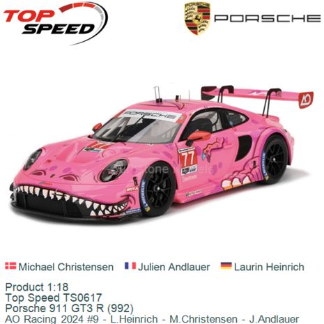 Product 1:18 | Top Speed TS0617 | Porsche 911 GT3 R (992) | AO Racing 2024 #9 - L.Heinrich - M.Christensen - J.Andlauer