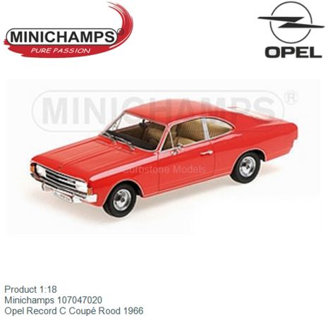 Product 1:18 | Minichamps 107047020 | Opel Record C Coupé Rood 1966