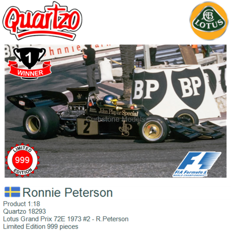 Product 1:18 | Quartzo 18293 | Lotus Grand Prix 72E 1973 #2 - R.Peterson