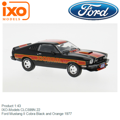 Product 1:43 | IXO-Models CLC599N.22 | Ford Mustang II Cobra Black and Orange 1977