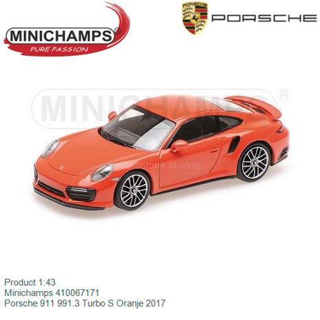 Product 1:43 | Minichamps 410067171 | Porsche 911 991.3 Turbo S Oranje 2017