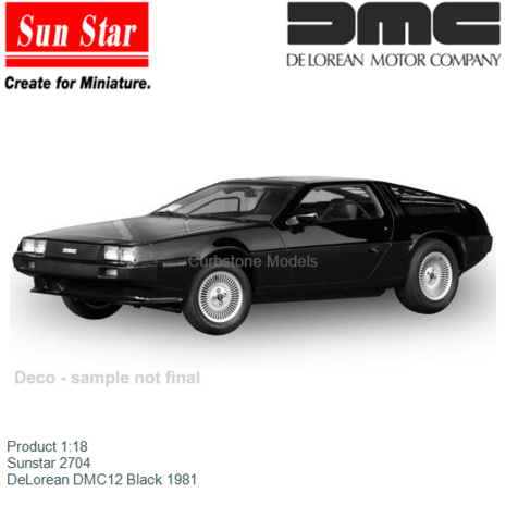 Product 1:18 | Sunstar 2704 | DeLorean DMC12 Black 1981