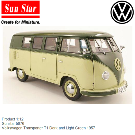 Product 1:12 | Sunstar 5076 | Volkswagen Transporter T1 Dark and Light Green 1957