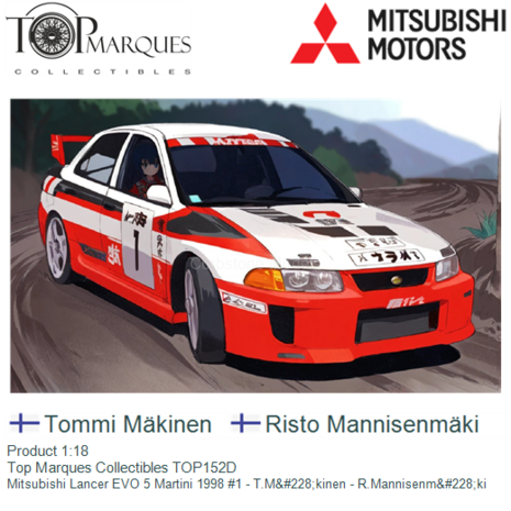 Product 1:18 | Top Marques Collectibles TOP152D | Mitsubishi Lancer EVO 5 Martini 1998 #1 - T.M&#228;kinen - R.Mannisenm&am
