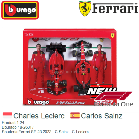 Product 1:24 | Bburago 18-26817 | Scuderia Ferrari SF-23 2023 - C.Sainz - C.Leclerc