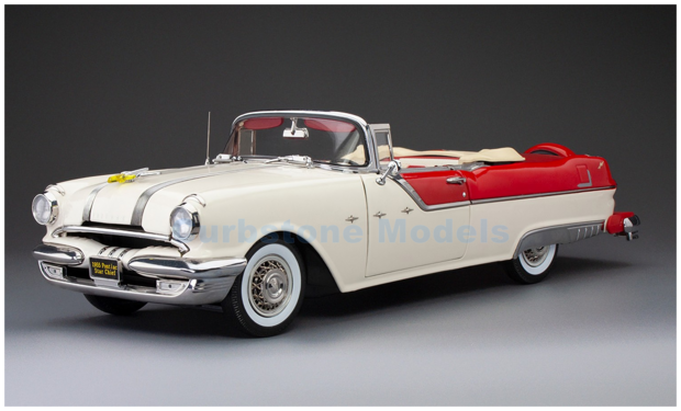 Product 1:18 | Sunstar 5058 | Pontiac Star Chief Open Convertible Caste Gray and Bolero Red 1955