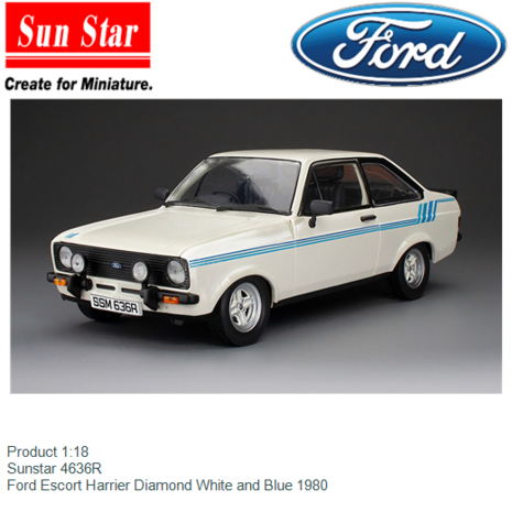 Product 1:18 | Sunstar 4636R | Ford Escort Harrier Diamond White and Blue 1980