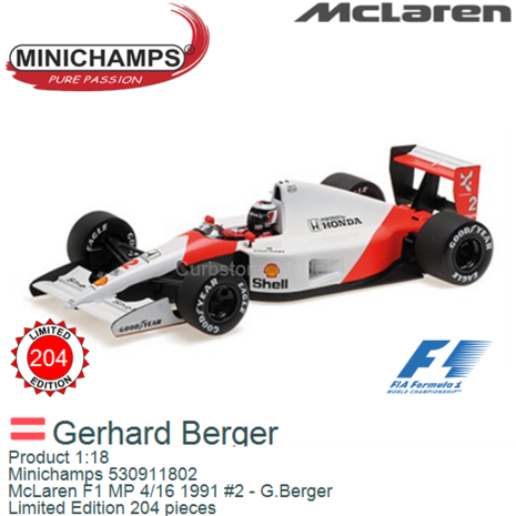 Product 1:18 | Minichamps 530911802 | McLaren F1 MP 4/16 1991 #2 - G.Berger