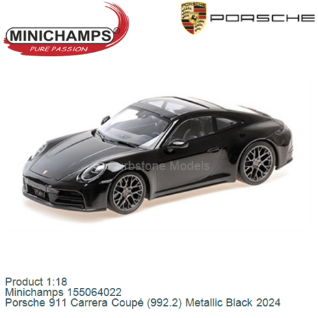 Product 1:18 | Minichamps 155064022 | Porsche 911 Carrera Coupé (992.2) Metallic Black 2024