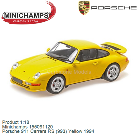 Product 1:18 | Minichamps 155061120 | Porsche 911 Carrera RS (993) Yellow 1994