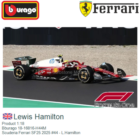 Product 1:18 | Bburago 18-16816-H44M | Scuderia Ferrari SF25 2025 #44 - L.Hamilton