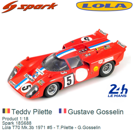 Product 1:18 | Spark 18S688 | Lola T70 Mk.3b 1971 #5 - T.Pilette - G.Gosselin