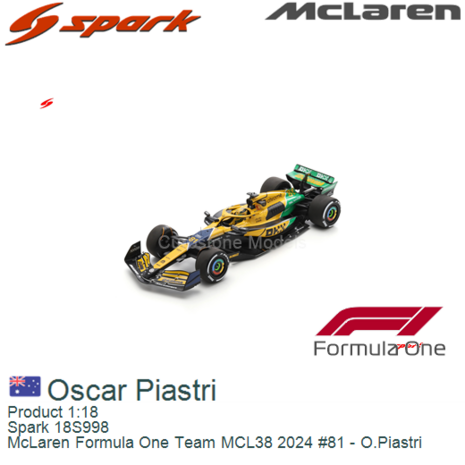 Product 1:18 | Spark 18S998 | McLaren Formula One Team MCL38 2024 #81 - O.Piastri