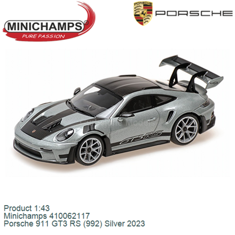 Product 1:43 | Minichamps 410062117 | Porsche 911 GT3 RS (992) Silver 2023