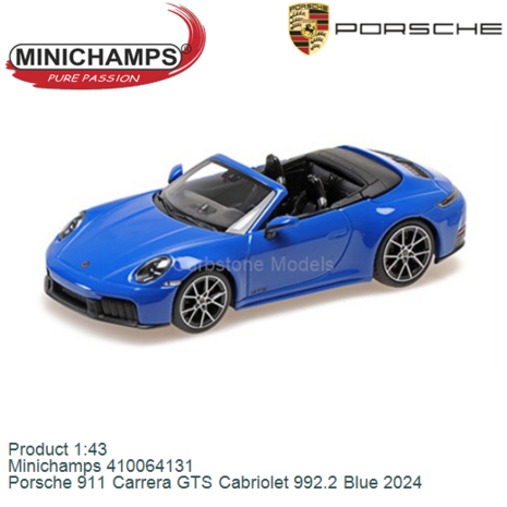 Product 1:43 | Minichamps 410064131 | Porsche 911 Carrera GTS Cabriolet 992.2 Blue 2024
