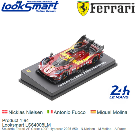 Product 1:64 | Looksmart LS64008LM | Scuderia Ferrari AF-Corse 499P Hypercar 2025 #50 - N.Nielsen - M.Molina - A.Fuoco