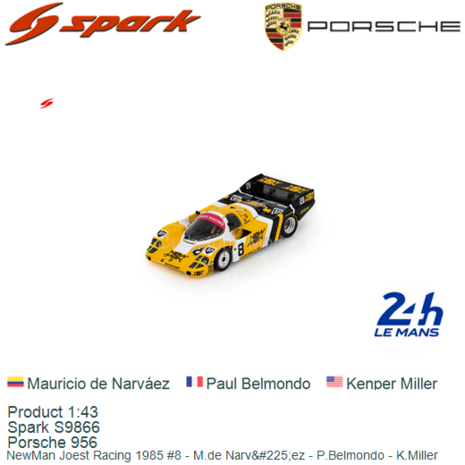 Product 1:43 | Spark S9866 | Porsche 956 | NewMan Joest Racing 1985 #8 - M.de Narv&#225;ez - P.Belmondo - K.Miller