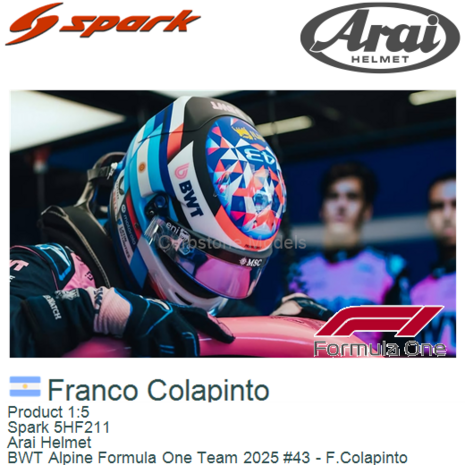 Product 1:5 | Spark 5HF211 | Arai Helmet | BWT Alpine Formula One Team 2025 #43 - F.Colapinto