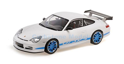 Product 1:18 | Minichamps 155062021 | Porsche 911 GT3 RS (996) White / Blue Stripes 2002