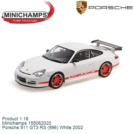 Product 1:18 | Minichamps 155062020 | Porsche 911 GT3 RS (996) White 2002
