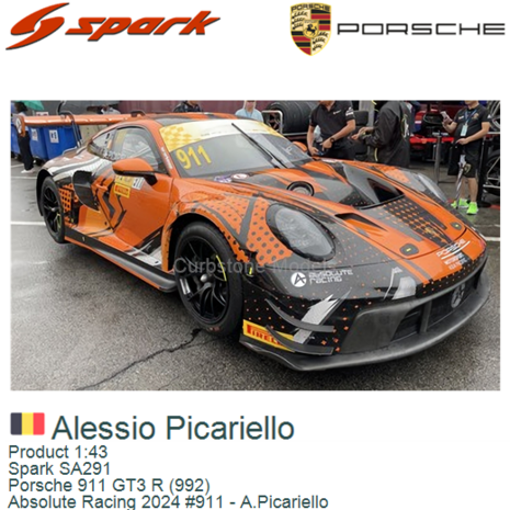 Product 1:43 | Spark SA291 | Porsche 911 GT3 R (992) | Absolute Racing 2024 #911 - A.Picariello