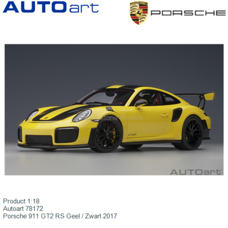 Product 1:18 | Autoart 78172 | Porsche 911 GT2 RS Geel / Zwart 2017