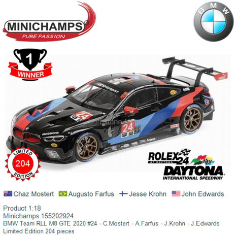Product 1:18 | Minichamps 155202924 | BMW Team RLL M8 GTE 2020 #24 - C.Mostert - A.Farfus - J.Krohn - J.Edwards