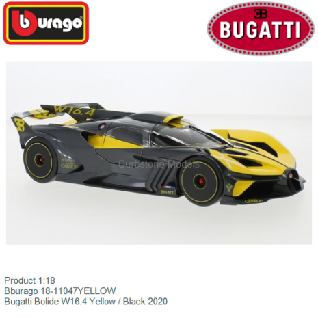 Product 1:18 | Bburago 18-11047YELLOW | Bugatti Bolide W16.4 Yellow / Black 2020
