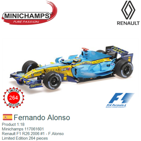 Product 1:18 | Minichamps 117061601 | Renault F1 R26 2006 #1 - F.Alonso