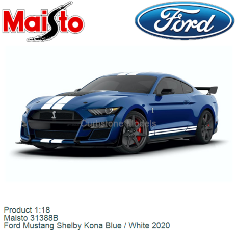 Product 1:18 | Maisto 31388B | Ford Mustang Shelby Kona Blue / White 2020