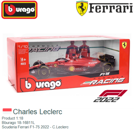 Product 1:18 | Bburago 18-16811L | Scuderia Ferrari F1-75 2022 - C.Leclerc