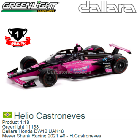 Product 1:18 | Greenlight 11133 | Dallara Honda DW12 UAK18 | Meyer Shank Racing 2021 #6 - H.Castroneves